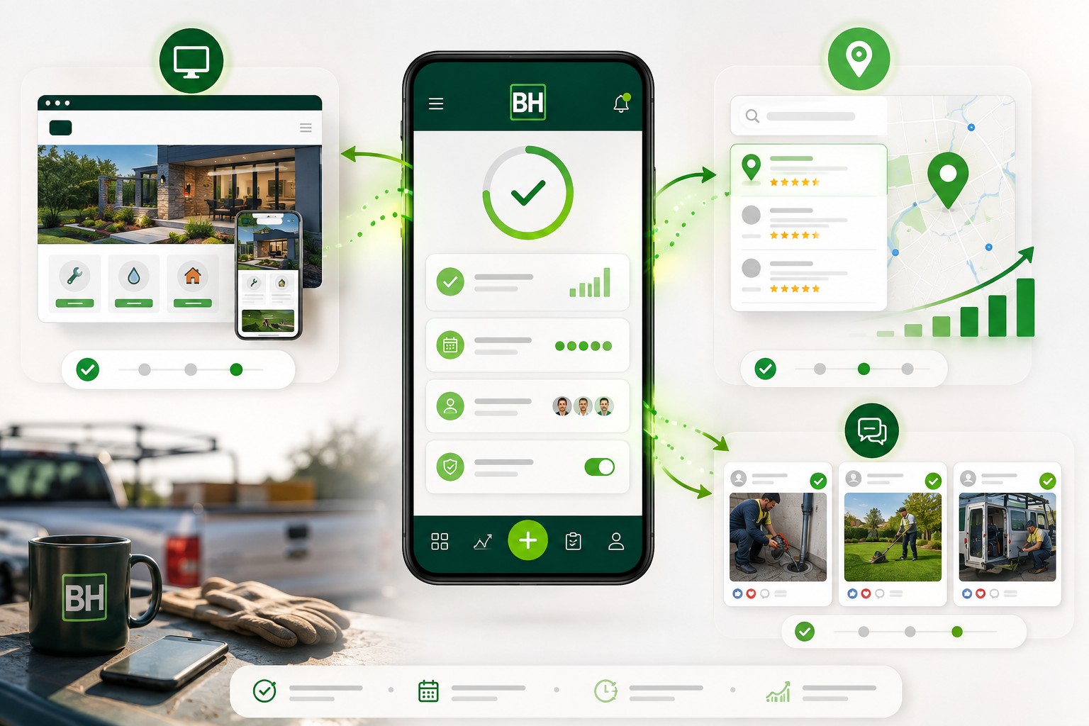 Business Helper connecting website, local visibility and social activity
